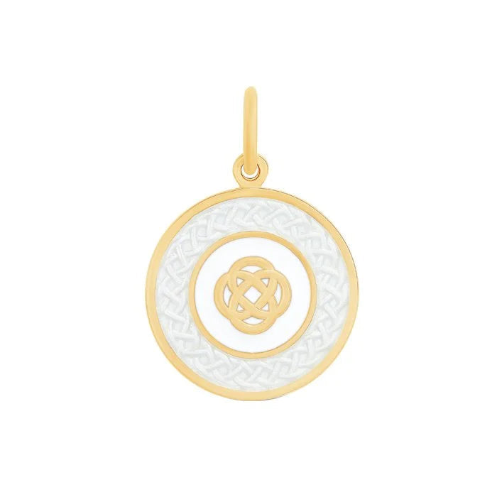 Lola & Company Family Knot Pendant in gold with Alpine White medium charm — meaningful family necklace at Be Charmed