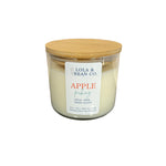 Apple Picking candle with a wooden lid and 'Lola & Bean Co.' label on a white background