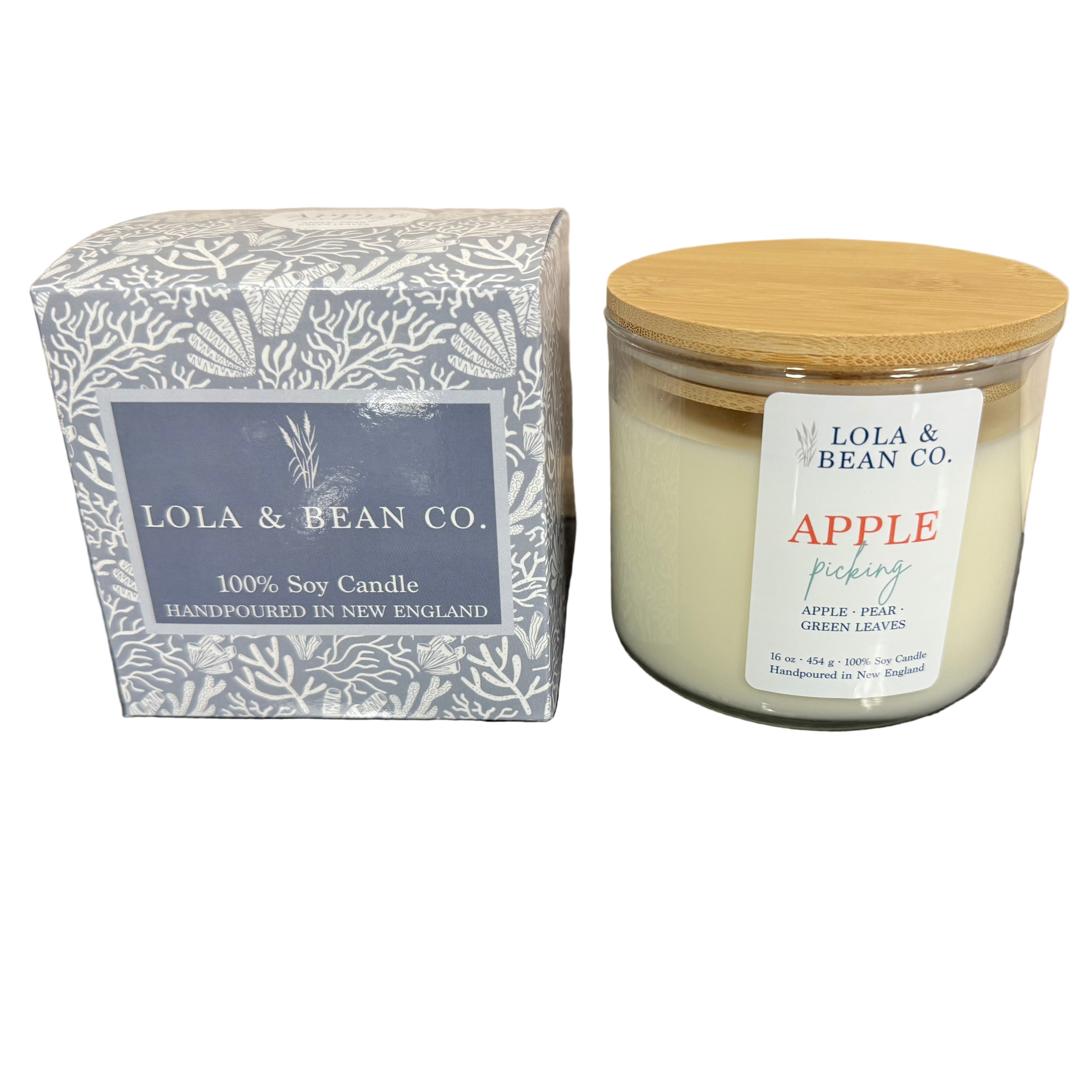 Lola & Bean 16oz 3 Wick Soy Candle in Apple Picking—seasonal fall fragrance candle. Available at Be Charmed