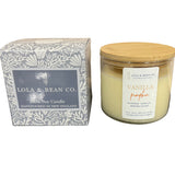 Lola & Bean 16oz 3 Wick Soy Candle in Vanilla Pumpkin—seasonal fall fragrance candle. Available at Be Charmed