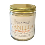 Lola & Bean 7.5oz Soy Candle in Vanilla Pumpkin—seasonal fall fragrance candle. Available at Be Charmed