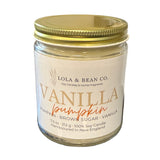 Lola & Bean 7.5oz Soy Candle in Vanilla Pumpkin—seasonal fall fragrance candle. Available at Be Charmed