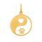 Gold pendant with yin yang design featuring a heart and paw print on a white background. Available at Be Charmed. 