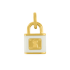 An 18 karat gold plate over sterling silver Love Lock pendant with a geometric design, approximately 20mm tall and 15mm long. Available at Be Charmed