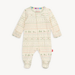 Magnetic Me Footie – Time of Wonder holiday print with magnetic closures, cozy and festive for baby. Available at Be Charmed.