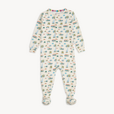 Magnetic Me Modal Footie – Dumps Like a Truck design with playful construction truck print and magnetic closures. Available at Be Charmed.