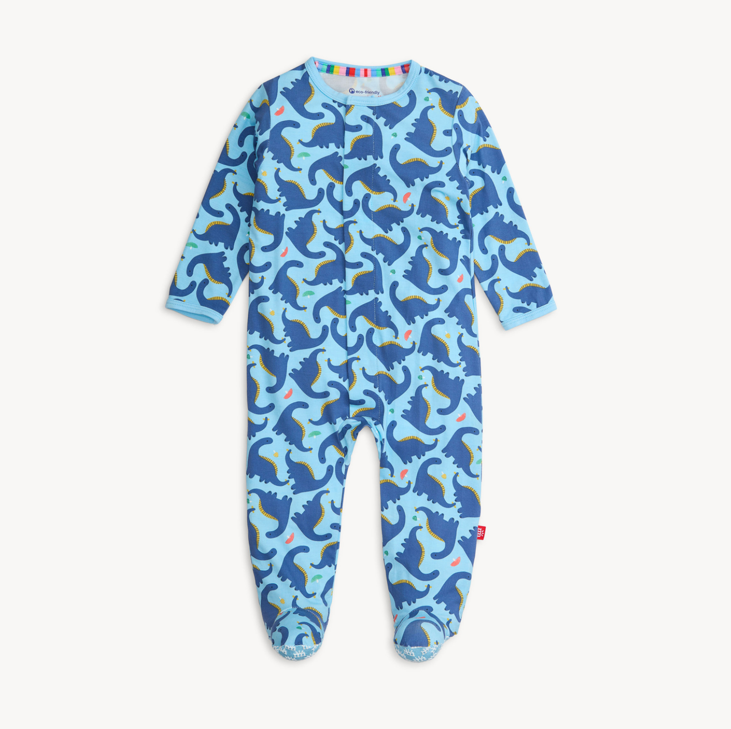 Magnetic Me Modal Footie – Necks Generation design with playful giraffe print and magnetic closures. Available at Be Charmed.