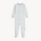 Magnetic Me Organic Cotton Footie – Blue Stripe design with breathable fabric and magnetic closures. Available at Be Charmed.