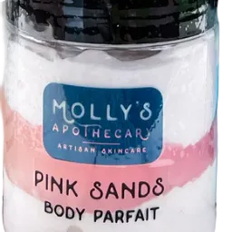 Jar of Molly's Apothecary Pink Sands Body Parfait on a white background. Available at Be Charmed