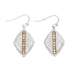 Periwinkle Brushed Silver w/Gold Bead earrings featuring a textured silver finish accented with a polished gold bead, available at Be Charmed.