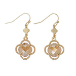 Periwinkle Champagne Clovers Gold Earrings featuring delicate clover-shaped charms in a radiant gold finish, available at Be Charmed.