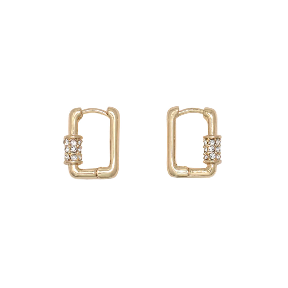 Periwinkle Gold Huggies with Crystals, dainty gold hoop earrings featuring delicate embedded crystal accents, available at Be Charmed.