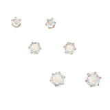 Periwinkle Trio of CZ Set in Gold earrings featuring three cascading cubic zirconia stones in a polished gold setting, available at Be Charmed