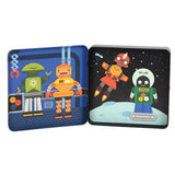 Two cartoon robot figures on a white background.