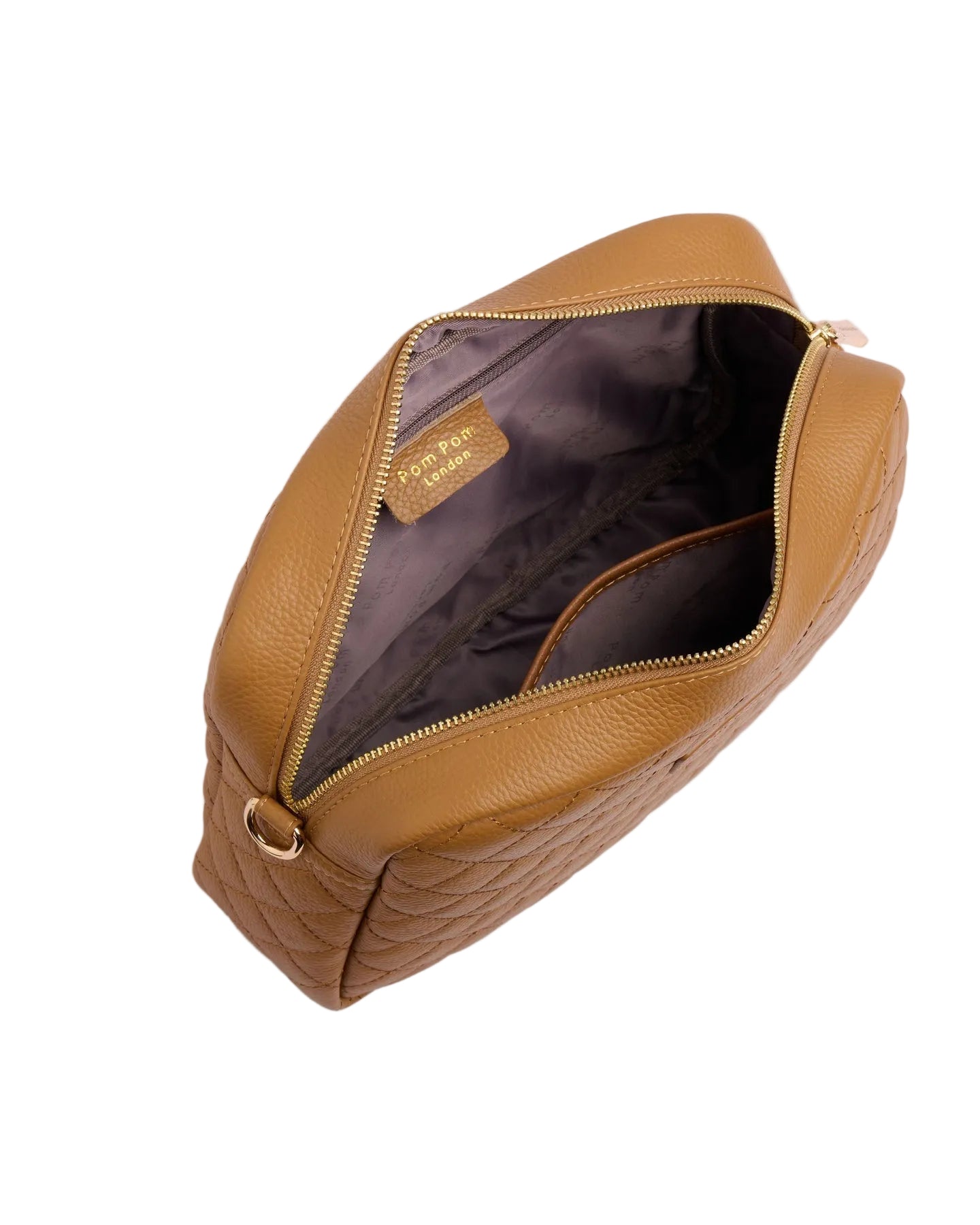 Maple Pom Pom London Quilted City leather crossbody bag in a quilted finish with gold hardware available at Be Charmed.
