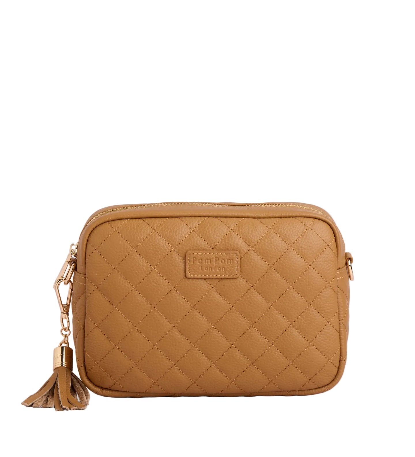 Maple Pom Pom London Quilted City leather crossbody bag in a quilted finish with gold hardware available at Be Charmed.