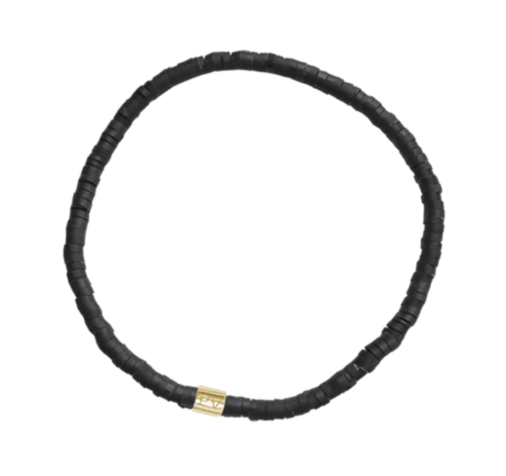 Pura Vida cabrillo vinyl disc stretch bracelet in black available at Be Charmed.