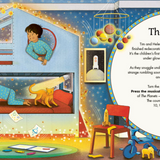 A children's activity book or booklet cover featuring a colorful illustrated bedroom scene with planets, a telescope, toys, and a large white oval containing the title 'The Planets' and a short story. The design is bright and playful, with stars and space-themed decorations visible around the room. Available at Be Charmed