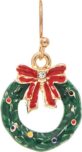 Rain 3D Ribboned Wreath Earrings—festive holiday statement jewelry. Available at Be Charmed