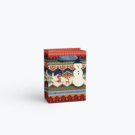 Rifle Paper Co. Ski Chalet gift bag featuring a whimsical illustration of a cozy mountain cabin, available at Be Charmed