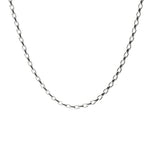A silver 3mm rolo chain necklace with a clasp, displayed against a white background. Available at Be Charmed