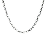 A silver 4mm rolo chain necklace with a clasp, displayed against a white background. Available at Be Charmed
