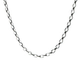 A silver 4mm rolo chain necklace with a clasp, displayed against a white background. Available at Be Charmed