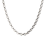 A silver 5mm rolo chain necklace with a clasp, displayed against a white background. Available at Be Charmed