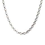 A silver 5mm rolo chain necklace with a clasp, displayed against a white background. Available at Be Charmed