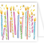 Colorful birthday candles on a white enclosure card with a white envelope. Available at Be Charmed