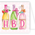Three colorful bottles with 'HBD' letters on a patterned enclosure card. Available at Be Charmed