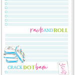 Notepad with colorful text and graphics related to Mahjong on a light blue background. Available at Be Charmed