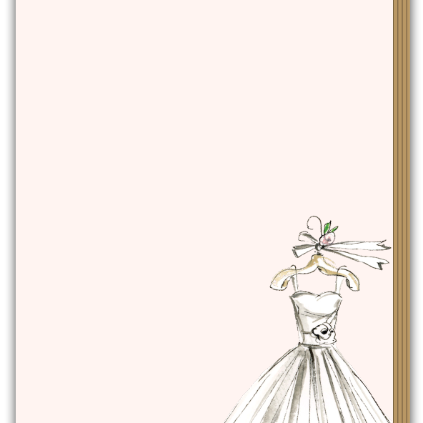 Notepad with a wedding dress illustration and 'Bridal Notes' text on a light pink background Available at Be Charmed