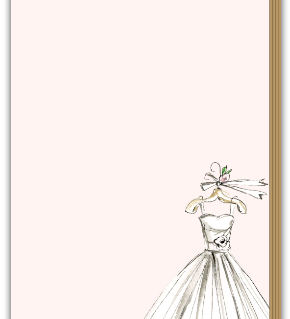 Notepad with a wedding dress illustration and 'Bridal Notes' text on a light pink background Available at Be Charmed