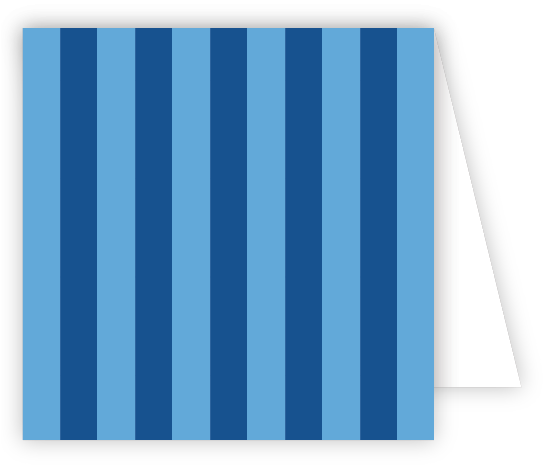 Note card with blue vertical stripes on a white background. Available at Be Charmed