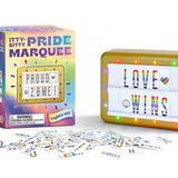 Pride-themed light-up marquee with packaging and letters on a white background. Available at Be Charmed