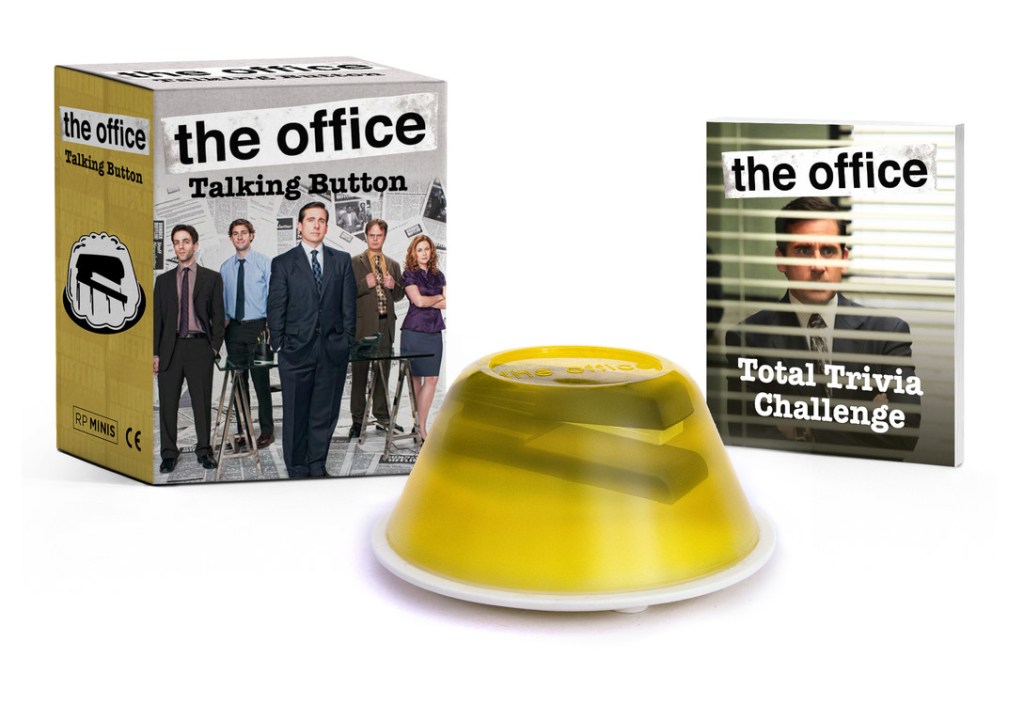 Running Press The Office talking button featuring the iconic Dlogo and sound activation, available at Be Charmed