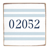 Rustic Marlin blue stripes 6x6 02052 wooden block shelf decor, available at Be Charmed.
