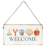 Decorative sign with nautical-themed illustrations and the word 'WELCOME' on a white background. Available at Be Charmed