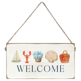 Decorative sign with nautical-themed illustrations and the word 'WELCOME' on a white background. Available at Be Charmed