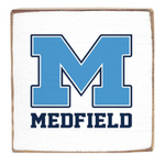 Rustic Marlin magent with a large blue 'M' and 'MEDFIELD' text on a white background. Available at Be Charmed