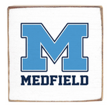 Rustic Marlin magent with a large blue 'M' and 'MEDFIELD' text on a white background. Available at Be Charmed