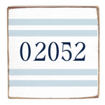 Rustic Marlin blue striped magnet with the number '02052' on a white background. Available at Be Charmed