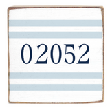 Rustic Marlin blue striped magnet with the number '02052' on a white background. Available at Be Charmed