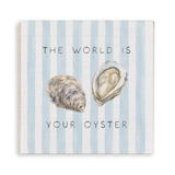 Rustic Marlin magnet with oyster illustration and 'The world is your oyster' text on a striped background. Available at Be Charmed