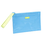 Blue mesh pouch with a yellow strap on a white background. Available at Be Charmed