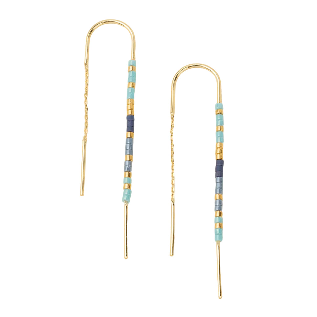 Pair of beaded earrings with gold hooks on a white background. Available at Be Charmed