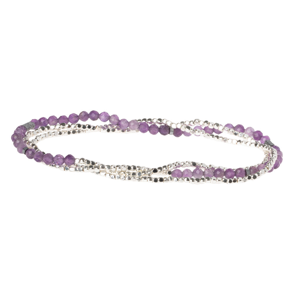 Scout Curated Wears Delicate Stone wrap bracelet in amethyst and silver bracelet/necklace wrap available at Be Charmed