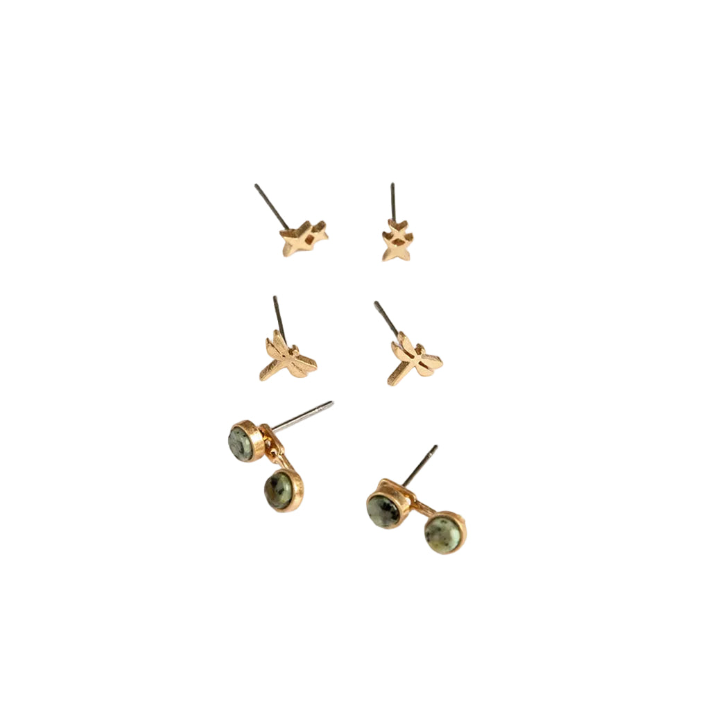 Dragonfly african turquoise Scout Curated Wears stud trio ear jacket set versatile earrings multiple styling options modern jewelry Available at Be Charmed