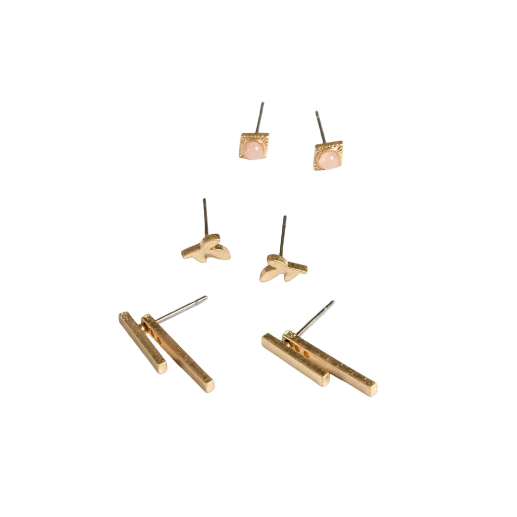 Leaf rose quartz gold Scout Curated Wears stud trio ear jacket set versatile earrings multiple styling options modern jewelry Available at Be Charmed